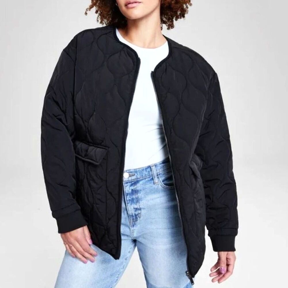And Now This Relaxed Fit Collarless Quilted Black Coat Sz XS